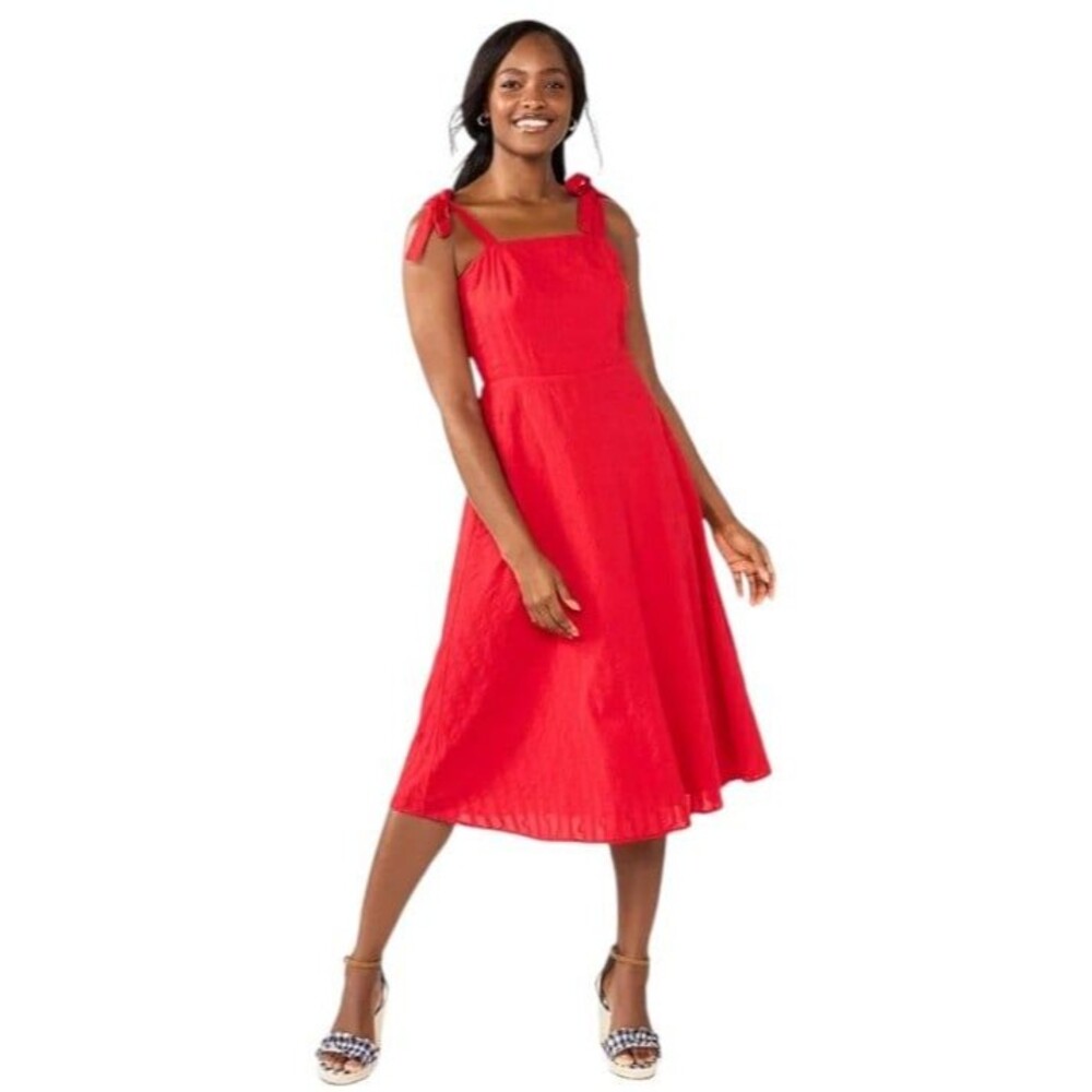 Draper James RSVP Midi Dress Women's XXL Red Heart Girldhood Bow Strap A-line
